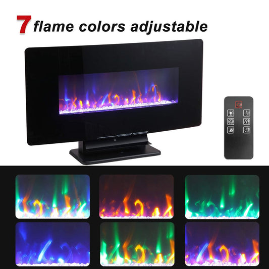 Electric Recessed and Wall Mounted Fireplace / Freestanding 1400W Fireplace Heater with Timer, Adjustable Flame Color, Remote Control, 7 Ember Colors