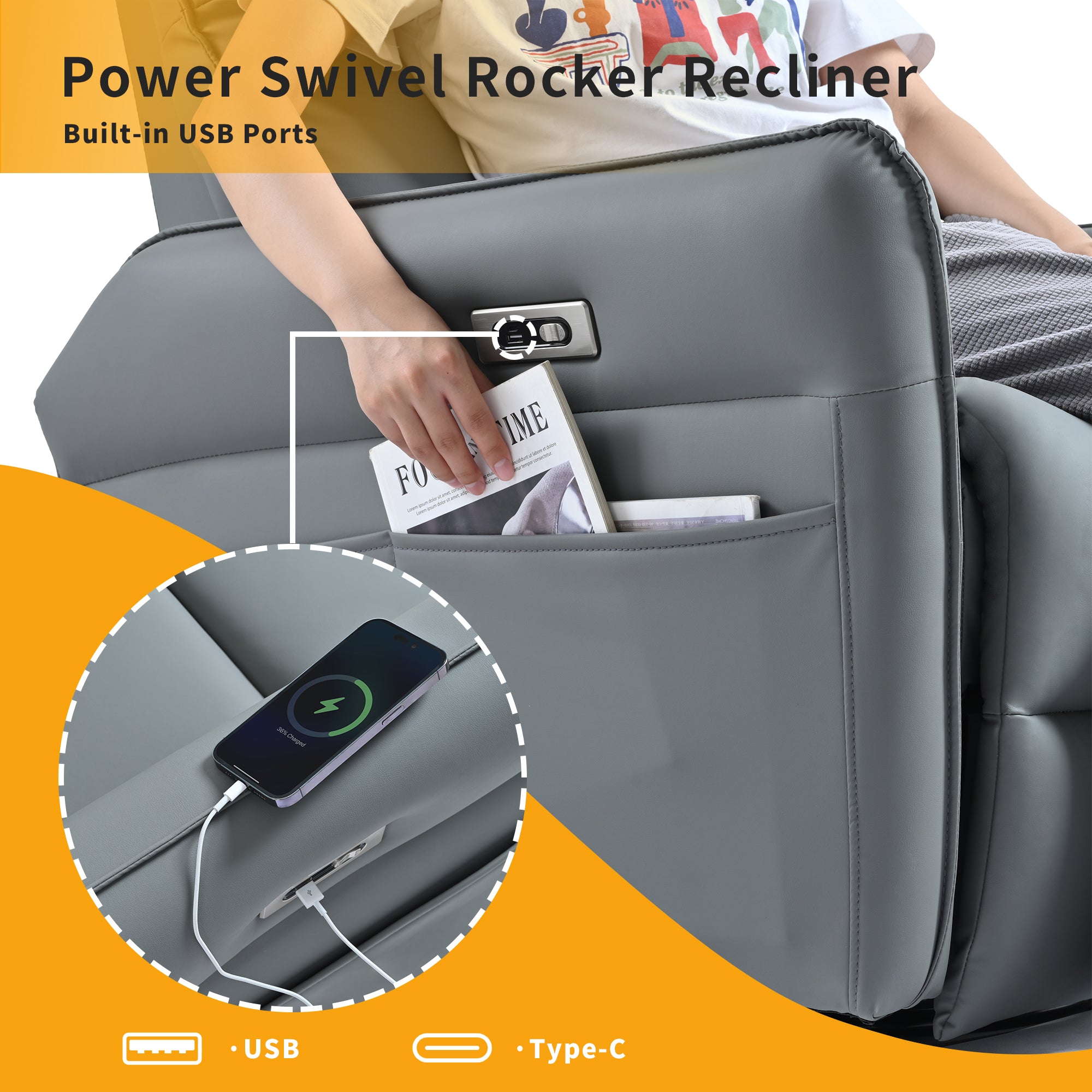 Power Swivel Rocker Recliner Chair for Adults, 270° Swivel Rocking Recliner Chair,Electric Small Recliners for Small Spaces, Single Sofa Recliner for Living Room, Bedroom