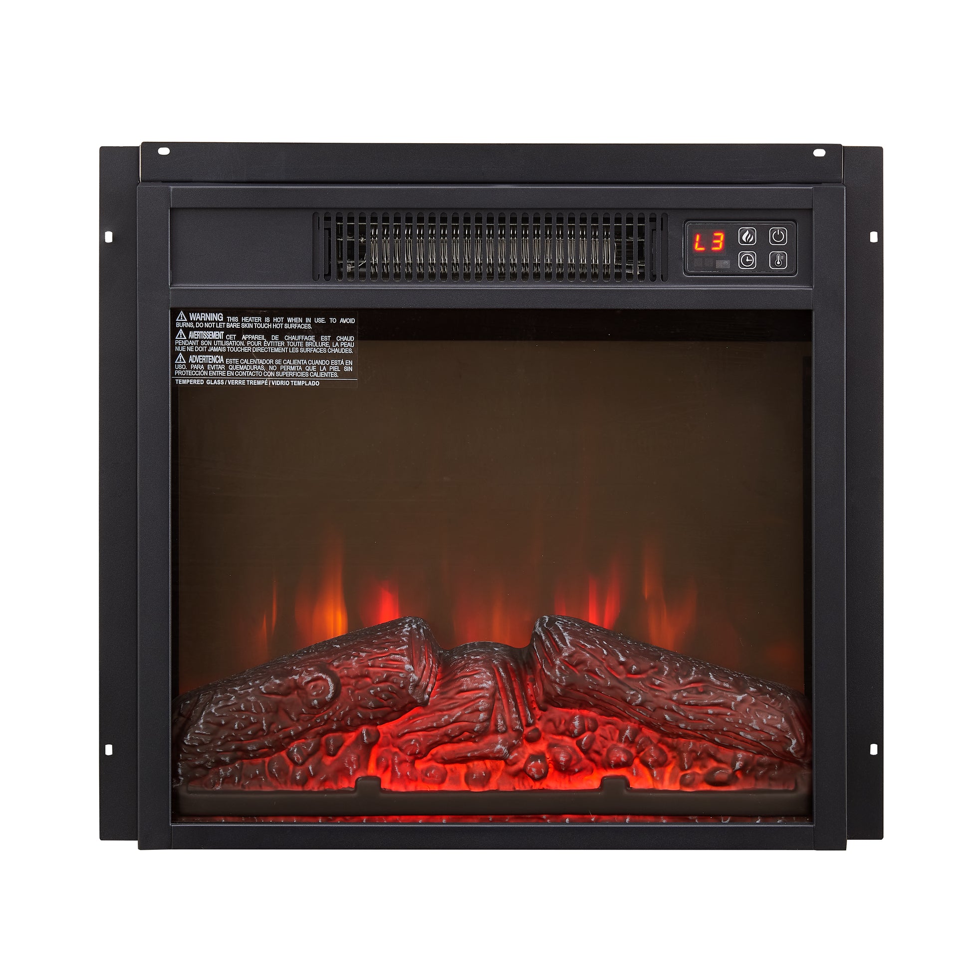 Electric Fireplace Insert 18" 1400W 120V ,Equipped with remote control, ultra thin heater with log set & realistic flame - BLACK