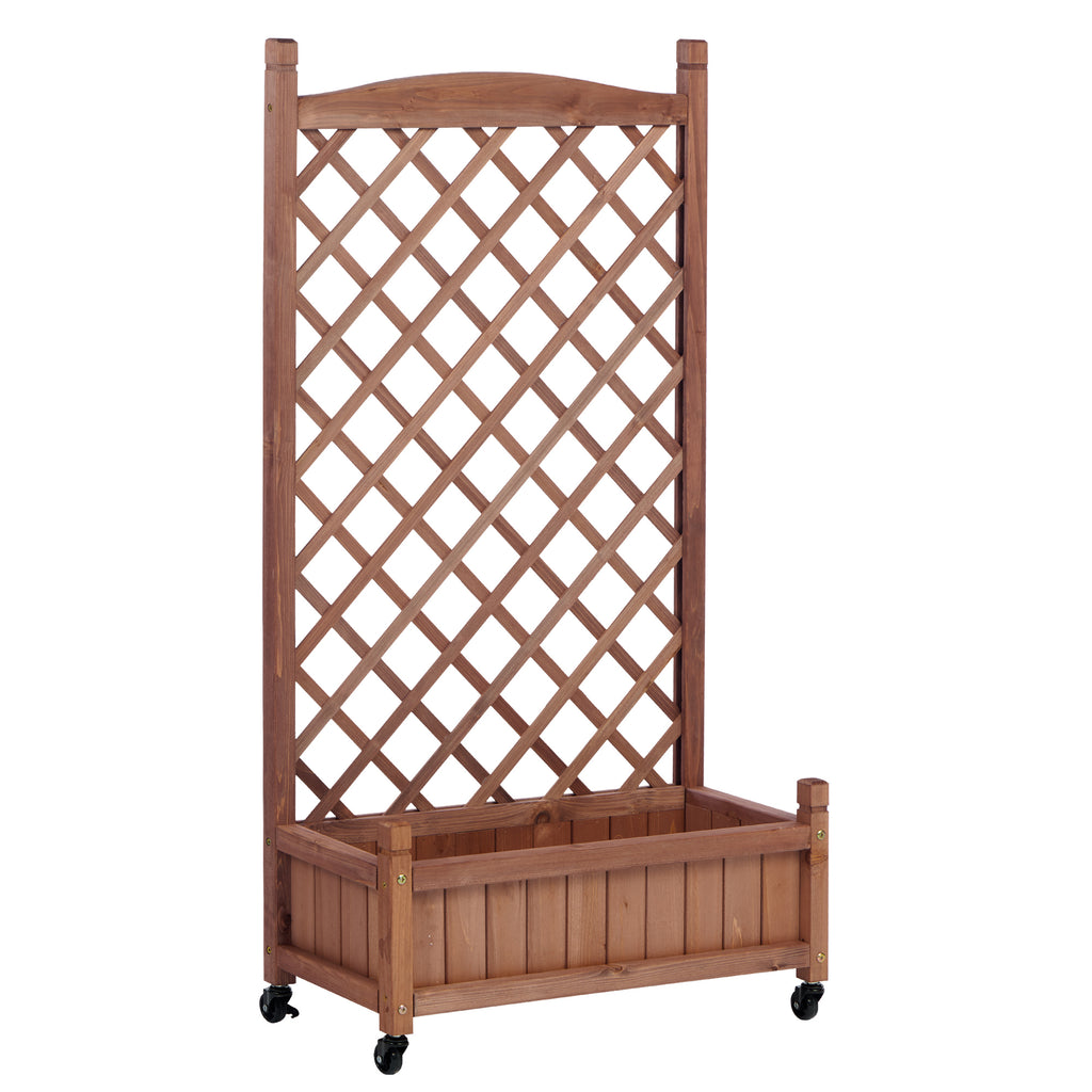 Raised Garden Beds with Trellis (Pack of 2), Outdoor Wooden Flower Boxes and Plant Stands with Climbing Frames