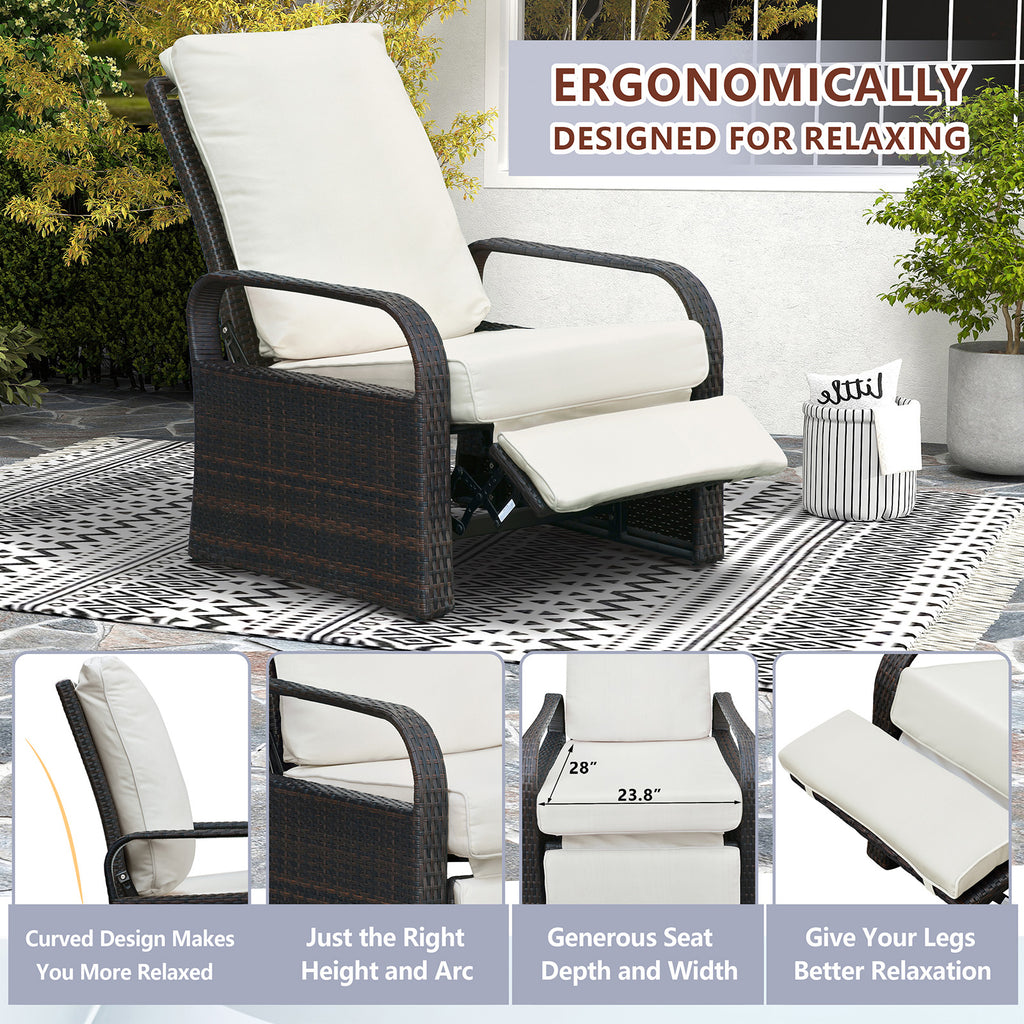 Arttoreal Outdoor Recliner Lounge Chair for Patio & Poolside – Premium Wicker Rattan Chair with Cushion and Adjustable Backrest(350 lbs Capacity)