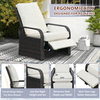 Arttoreal Outdoor Recliner Lounge Chair for Patio & Poolside – Premium Wicker Rattan Chair with Cushion and Adjustable Backrest(350 lbs Capacity)