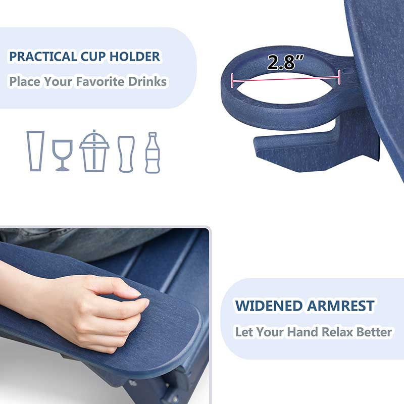 3 Pieces Folding Adirondack Chairs, Patio Fire Pit Chairs, Outdoor Weather Resistant Lounger with Cup Holder, Coffee Table for Deck, Backyard, Garden