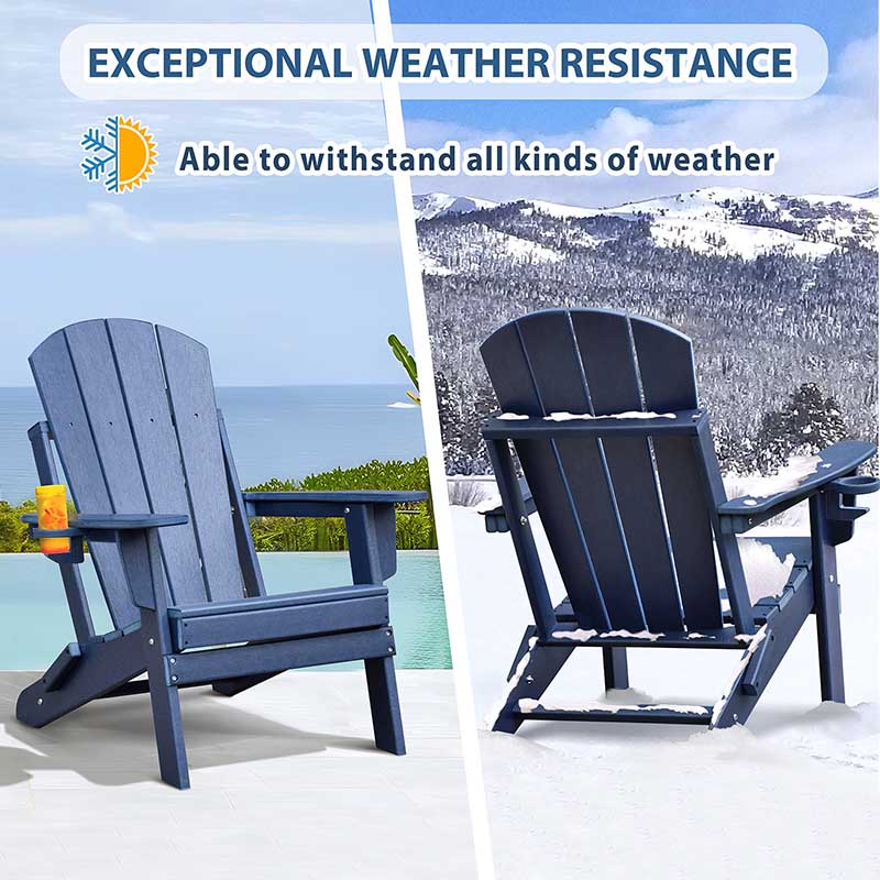 3 Pieces Folding Adirondack Chairs, Patio Fire Pit Chairs, Outdoor Weather Resistant Lounger with Cup Holder, Coffee Table for Deck, Backyard, Garden