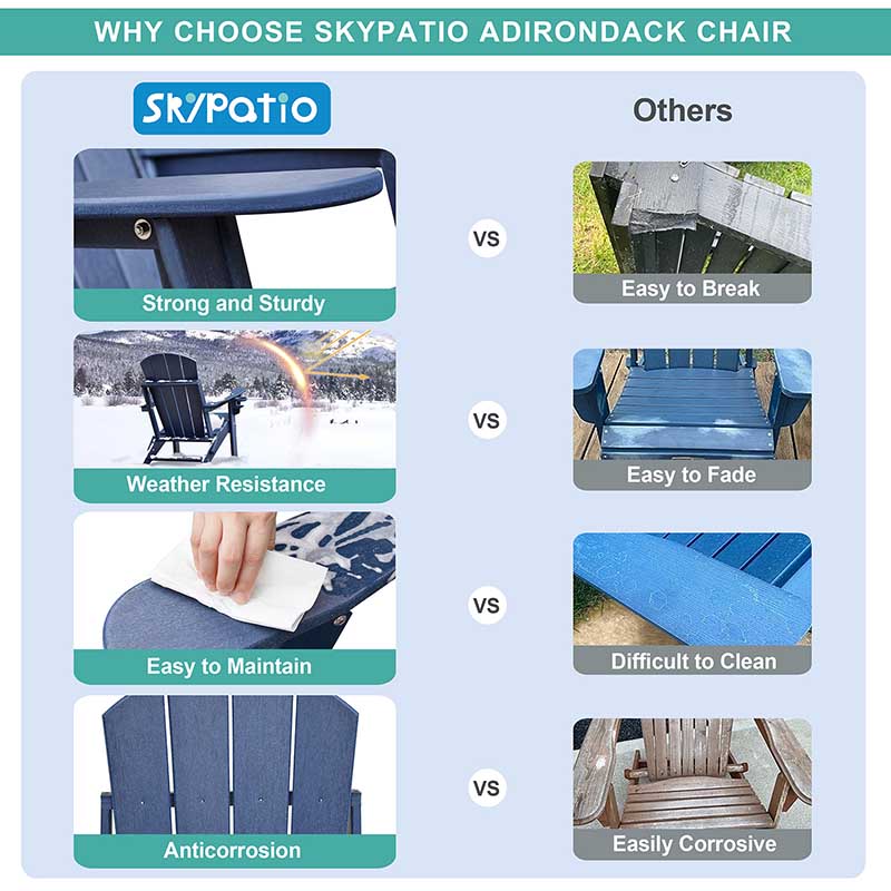 3 Pieces Folding Adirondack Chairs, Patio Fire Pit Chairs, Outdoor Weather Resistant Lounger with Cup Holder, Coffee Table for Deck, Backyard, Garden