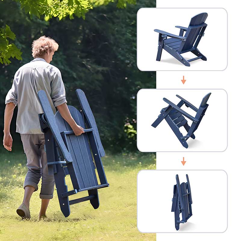 Folding Adirondack Chair, Patio Fire Pit Chairs, Outdoor Weather Resistant Chair Lounger with Cup Holder for Deck, Backyard, Garden