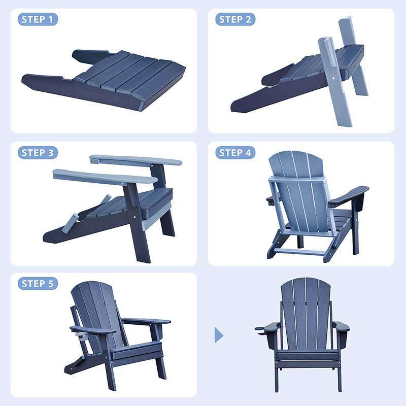 Folding Adirondack Chair, Patio Fire Pit Chairs, Outdoor Weather Resistant Chair Lounger with Cup Holder for Deck, Backyard, Garden