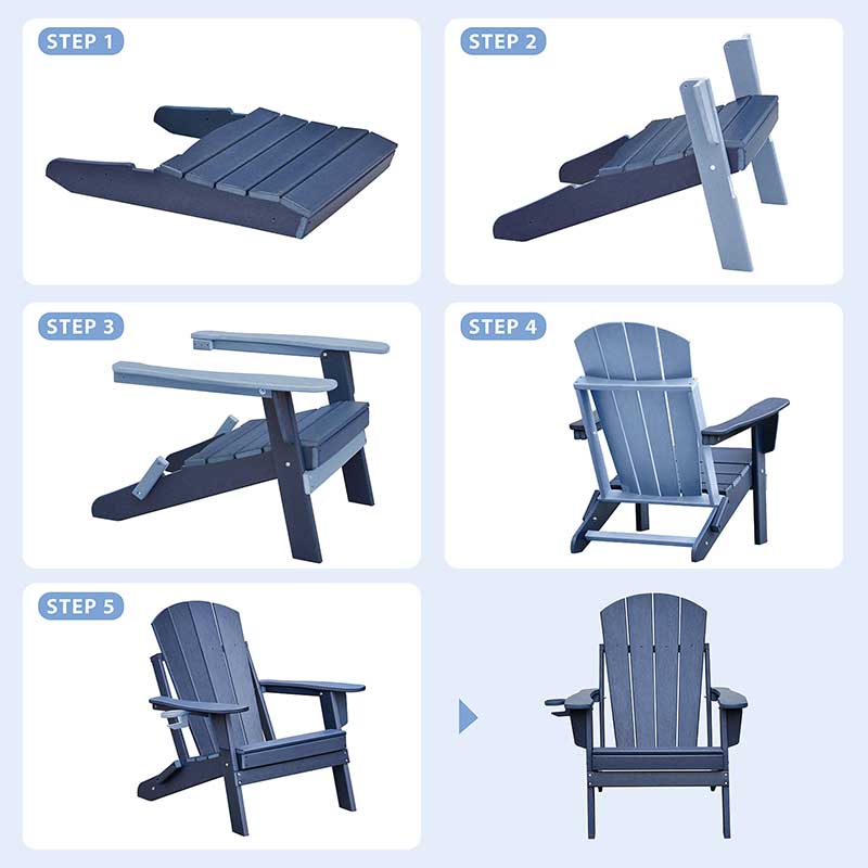 3 Pieces Folding Adirondack Chairs, Patio Fire Pit Chairs, Outdoor Weather Resistant Lounger with Cup Holder, Coffee Table for Deck, Backyard, Garden