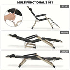 Adjustable Metal Recliners Beach Deck Lawn Camping Patio Foldable Lounge Chair with Pillow, Textilene Fabric