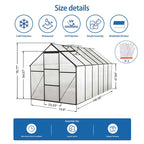 Aluminum Polycarbonate Greenhouse, Walk-in Garden Greenhouse Kit with Adjustable Roof Vent, Sliding Door, Drainage System