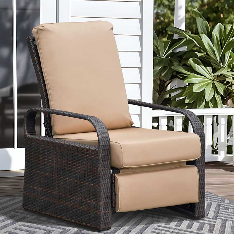 Arttoreal Outdoor Wicker Recliner / Rattan Sofa Recliner / Aluminum Frame Recliner Chair / Patio Furniture Single Armchair with Cushion