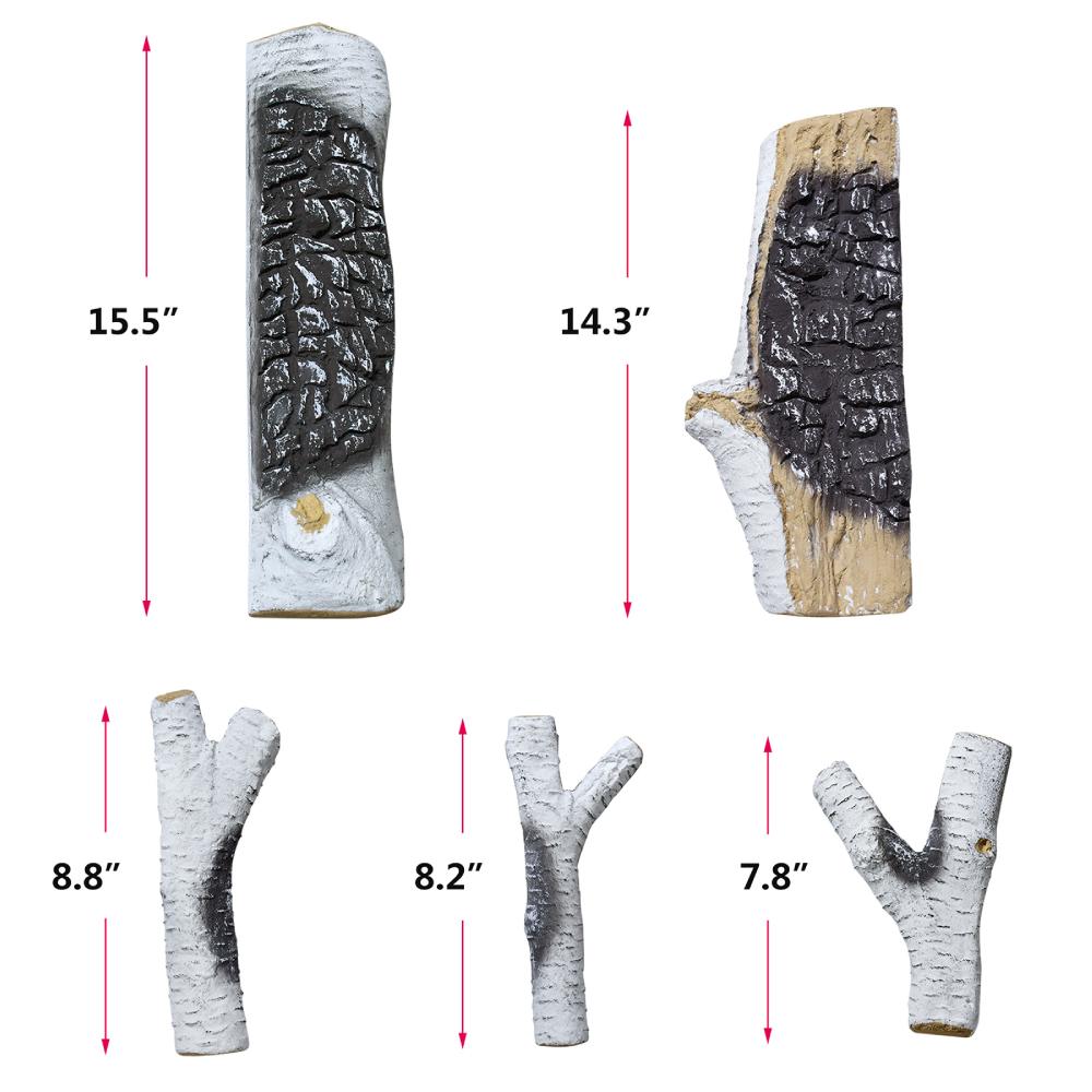 5Pc Ceramic Fireplace Logs Set / Fire Pits Fiber White Birch Fake Firewood / Electric Fireplaces Wood Logs