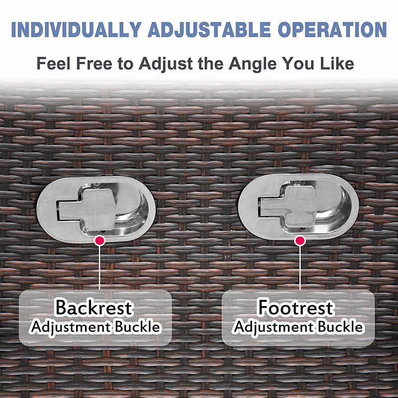 Outdoor patio rattan chair, all-weather PE rattan chair, with fold-down side table, independently adjustable footrest and adjustable recliner.