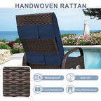 Outdoor patio rattan chair, all-weather PE rattan chair, with fold-down side table, independently adjustable footrest and adjustable recliner.