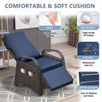 Outdoor patio rattan chair, all-weather PE rattan chair, with fold-down side table, independently adjustable footrest and adjustable recliner.