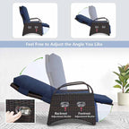 Outdoor patio rattan chair, all-weather PE rattan chair, with fold-down side table, independently adjustable footrest and adjustable recliner.