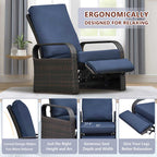Arttoreal Outdoor Wicker Recliner / Rattan Sofa Recliner / Aluminum Frame Recliner Chair / Patio Furniture Single Armchair with Cushion
