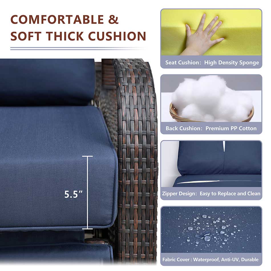 Arttoreal Outdoor Wicker Recliner / Rattan Sofa Recliner / Aluminum Frame Recliner Chair / Patio Furniture Single Armchair with Cushion