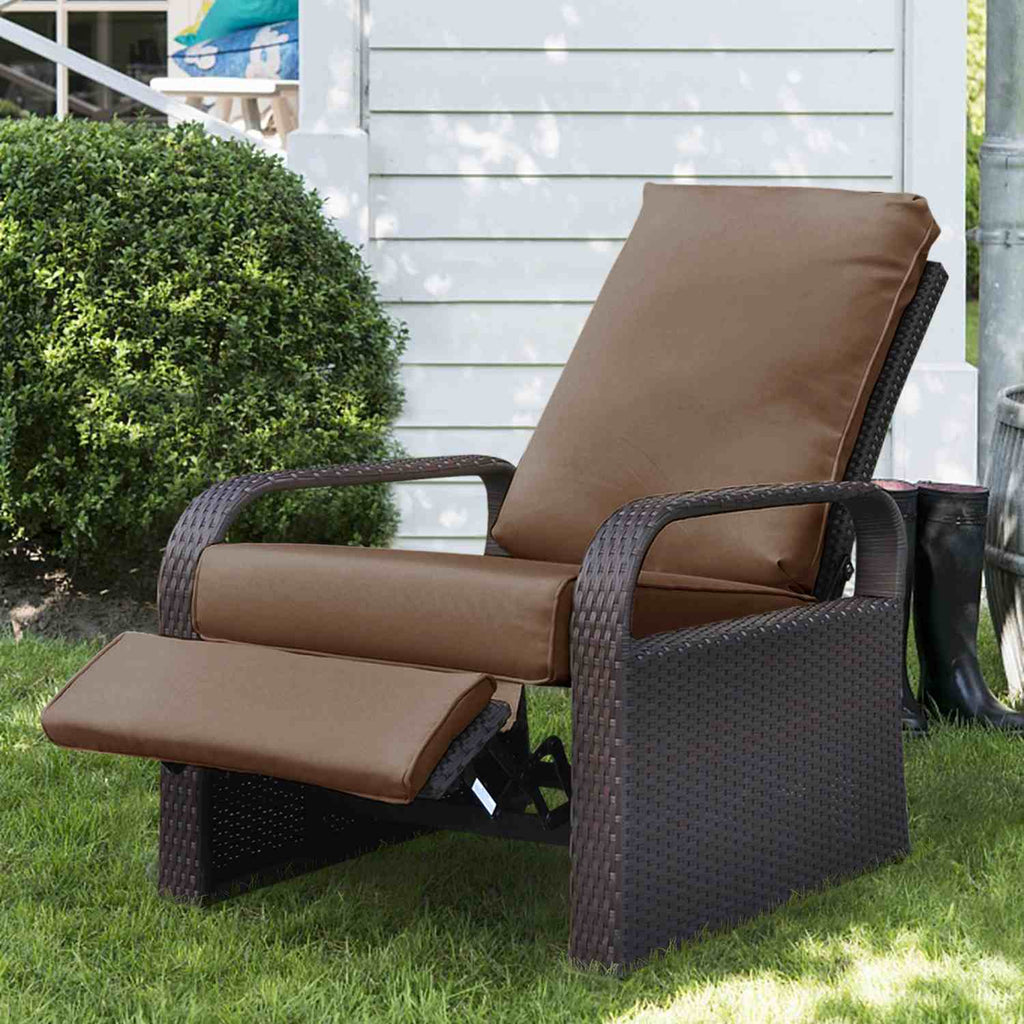 Arttoreal Outdoor Wicker Recliner / Rattan Sofa Recliner / Aluminum Frame Recliner Chair / Patio Furniture Single Armchair with Cushion