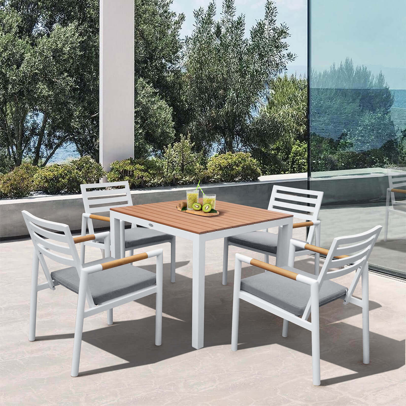Patio Aluminum Dining Chairs Set of 2, Armchair with Cushion for Outdoor, Indoor