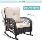 3 Pieces Outdoor Wicker Rocking Chair Set/Patio Conversation Set with 2 Rattan Rocker Chairs and Glass Coffee Table