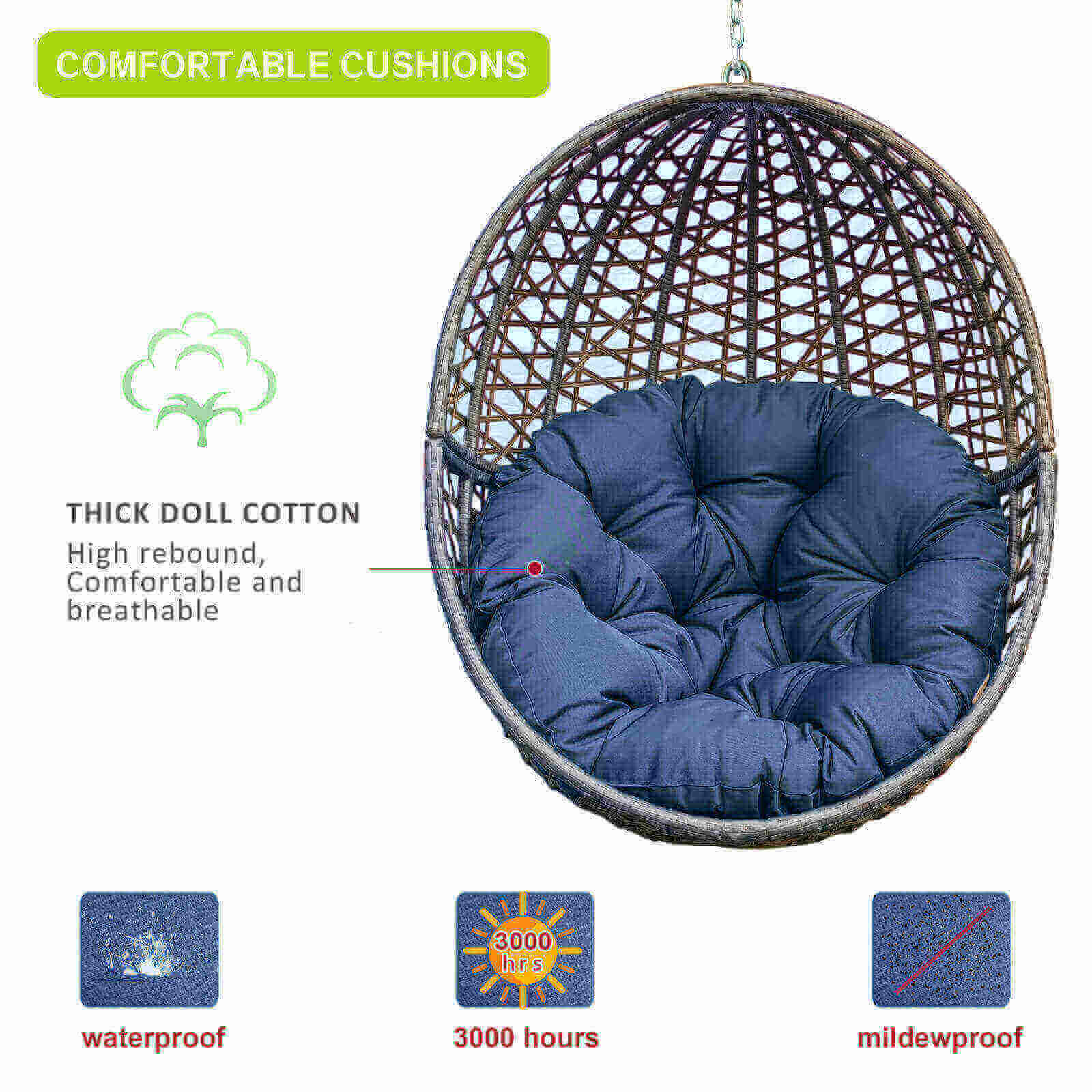 Outdoor Swing Hanging Egg Chair / Heavy Duty Wicker Porch Swing Sets / Outdoor Patio Balcony Garden Decoration