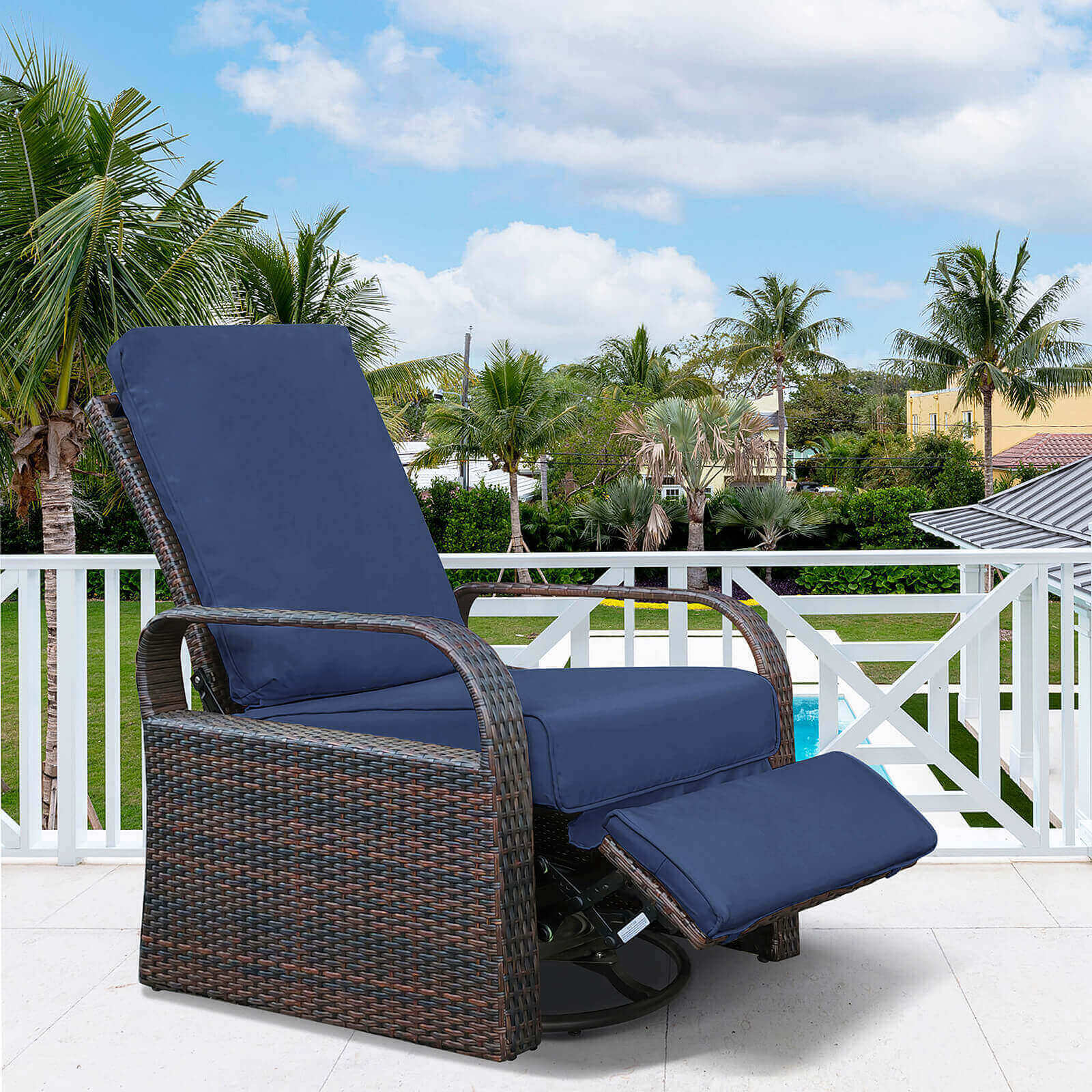 Arttoreal Outdoor Wicker Swivel Recliner / 360-Degree Swivel Recliner / Patio Armchair / Lounge Chair