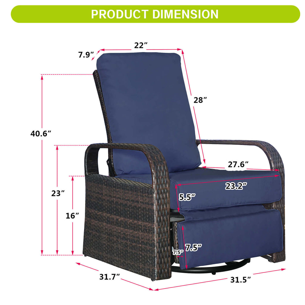 Arttoreal Outdoor Wicker Swivel Recliner / 360-Degree Swivel Recliner / Patio Armchair / Lounge Chair