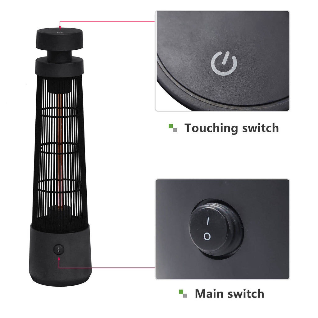 Electric Tower Space Heater with Touch Switch / Standing 1200W Infrared Patio Heater / Indoor Outdoor Portable Heater