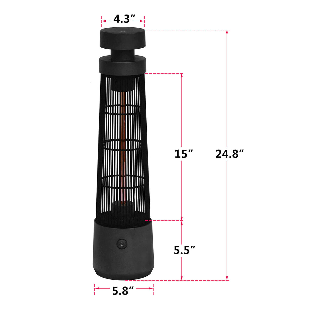 Electric Tower Space Heater with Touch Switch / Standing 1200W Infrared Patio Heater / Indoor Outdoor Portable Heater