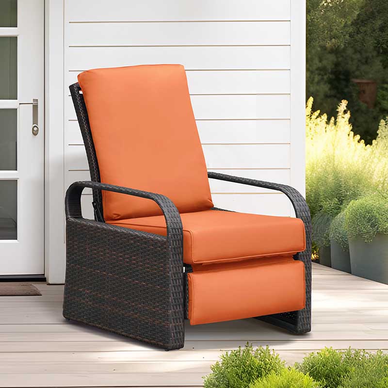 Arttoreal Outdoor Wicker Recliner / Rattan Sofa Recliner / Aluminum Frame Recliner Chair / Patio Furniture Single Armchair with Cushion