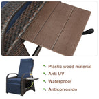 Outdoor patio rattan chair, all-weather PE rattan chair, with fold-down side table, independently adjustable footrest and adjustable recliner.