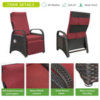Outdoor Wicker Recliner with Flip Side Table, Patio Reclining Chairs Push Back Reclining Lounge Chair