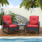 3 Pieces Outdoor Wicker Rocking Chair Set/Patio Conversation Set with 2 Rattan Rocker Chairs and Glass Coffee Table