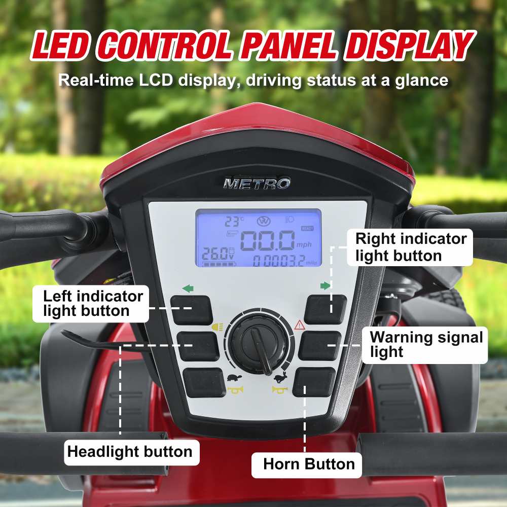 Electric Powered Folding Mobility Scooters with Front/Rear Basket, Cup Holders, LED Display