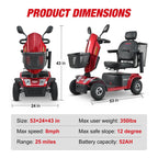 Electric Powered Folding Mobility Scooters with Front/Rear Basket, Cup Holders, LED Display