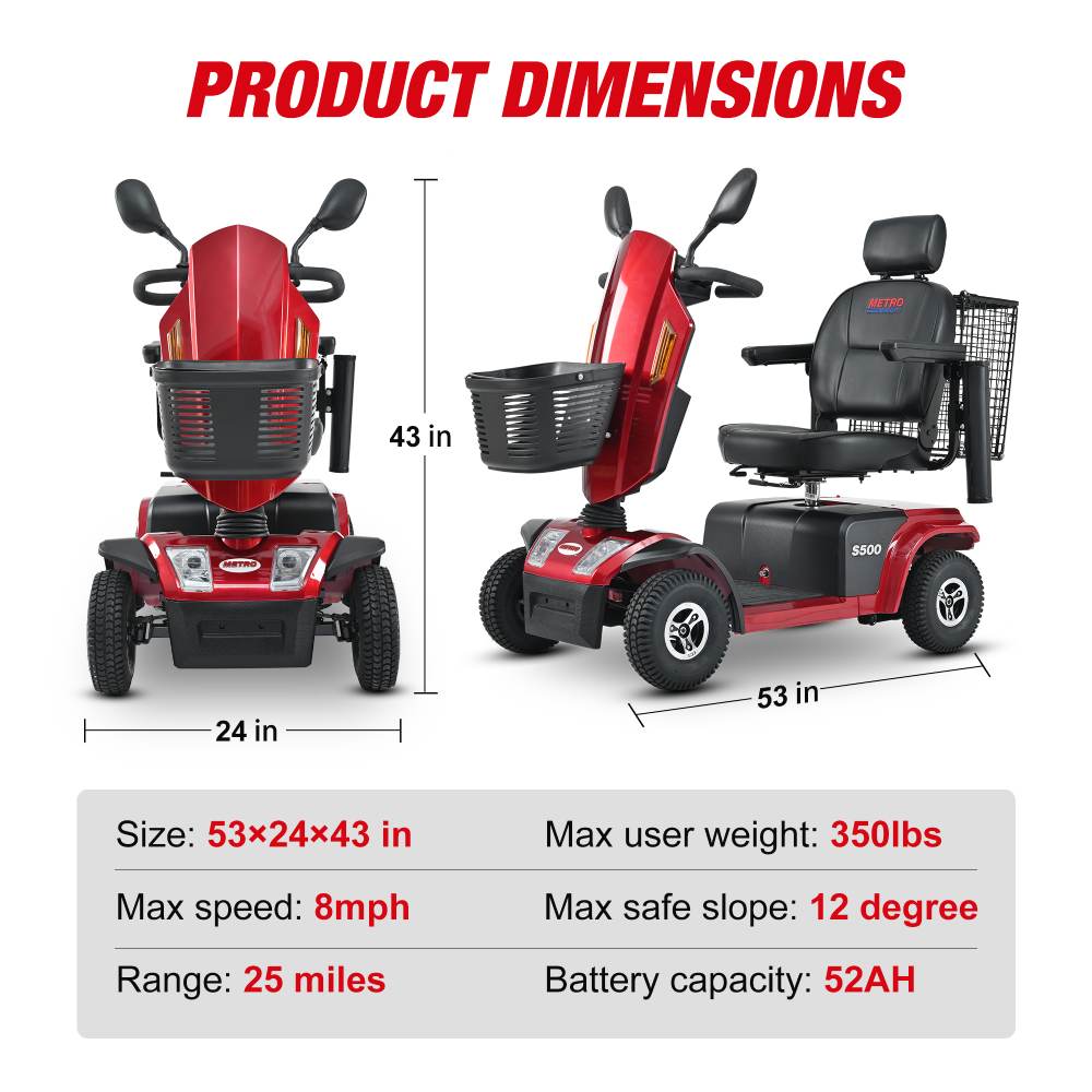 Electric Powered Folding Mobility Scooters with Front/Rear Basket, Cup Holders, LED Display