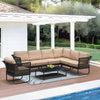 Wicker Patio Sectional Furniture Sofa Set / 6Pcs Outdoor Conversation Set with Left & Right Armrest Sofas, Single Chair, Corner Sofa, Armless Chair, Glass Top Coffee Table