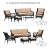 Wicker Outdoor Furniture Sofa Chair Set / 6 Piece Patio Conversation Set with Armchairs, Sofa, Ottomans, Coffee Table, Khaki Cushion