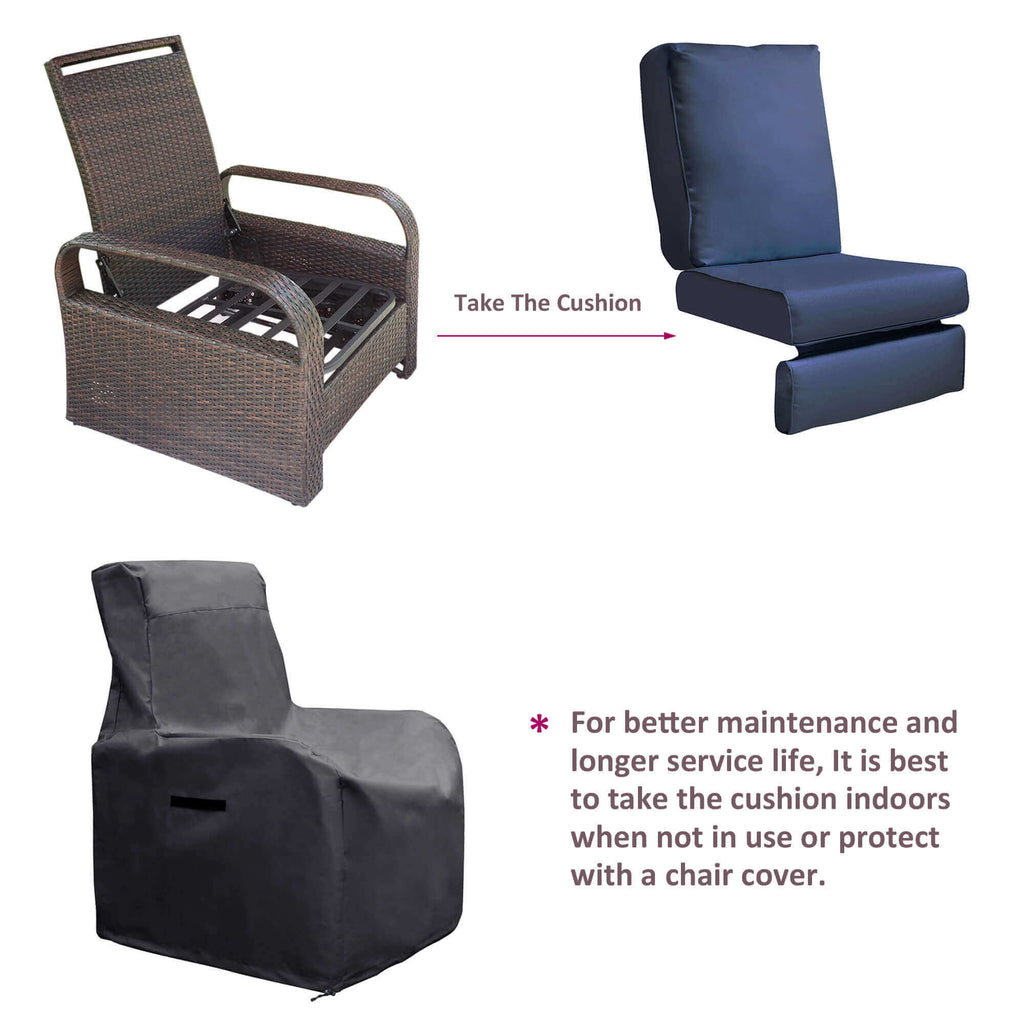 Arttoreal Outdoor Furniture Wicker Recliner Set/ Patio Recliner Chair Set/ Rattan Recliner and Tempered Glass Top Side Coffee Table (3 pcs)