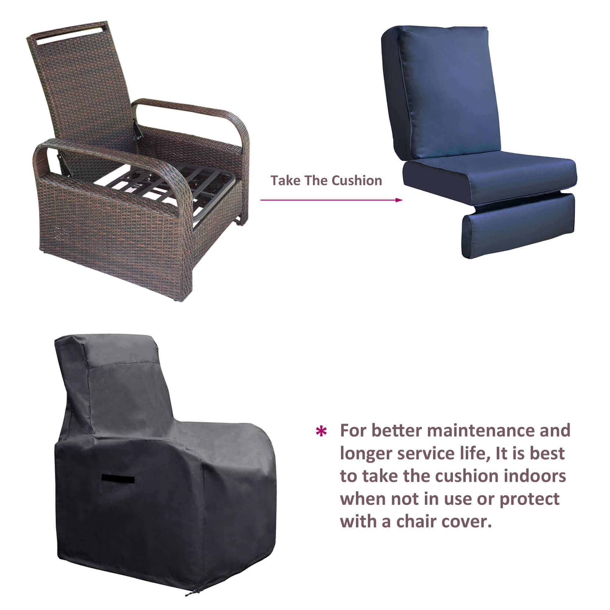 Arttoreal Outdoor Furniture Wicker Recliner Set/ Patio Recliner Chair Set/ Rattan Recliner and Tempered Glass Top Side Coffee Table (3 pcs)