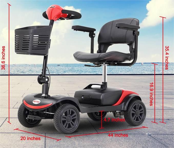 4 Wheel Outdoor Electric Mobility Scooter / Folding and Compact Electric Powered Wheelchair Device for Adults Elderly Travel with Basket