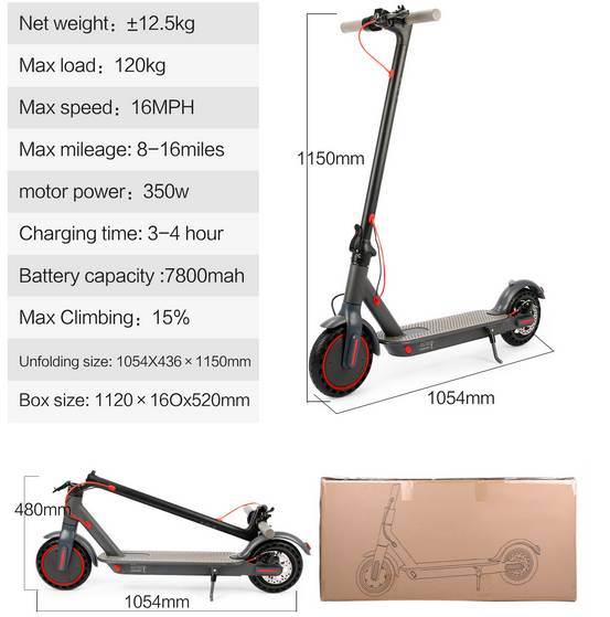 Foldable Electric Scooter for Adult / Max 16Mph and 16 Mile Long Range Off Road Sports Scooter / 36V 350W Motor Dual Disc Brakes Scooter