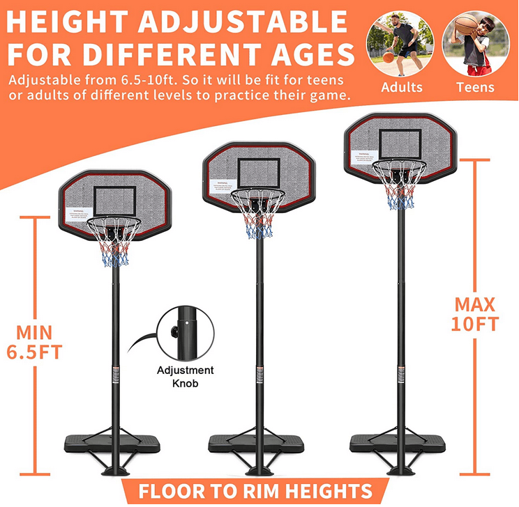 Basketball Hoop System Height Adjustable Portable Basketball Stand for Teens Adults Indoor Outdoor w/Wheels