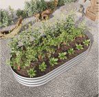 Outdoor Raised Garden Bed/Planter Raised Garden Boxes/ Oval Large Metal Raised Planter Bed for for Plants, Vegetables and Flowers, Silver