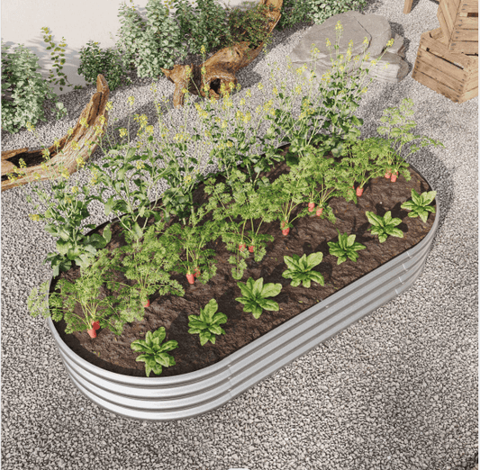 Outdoor Raised Garden Bed/Planter Raised Garden Boxes/ Oval Large Metal Raised Planter Bed for for Plants, Vegetables and Flowers, Silver