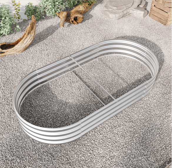 Outdoor Raised Garden Bed/Planter Raised Garden Boxes/ Oval Large Metal Raised Planter Bed for for Plants, Vegetables and Flowers, Silver