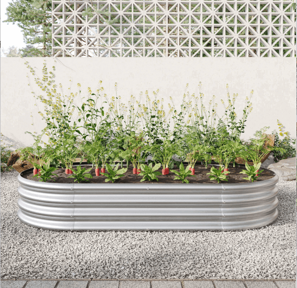 Outdoor Raised Garden Bed/Planter Raised Garden Boxes/ Oval Large Metal Raised Planter Bed for for Plants, Vegetables and Flowers, Silver