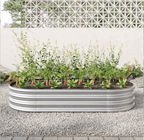 Outdoor Raised Garden Bed/Planter Raised Garden Boxes/ Oval Large Metal Raised Planter Bed for for Plants, Vegetables and Flowers, Silver