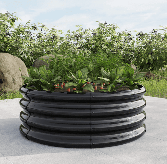 Arttoreal Round Galvanized Raised Garedn Bed/Metal Outdoor Garden Raised Planter Box/Patio Planter Raised Beds for Flowers, Herbs and Fruits